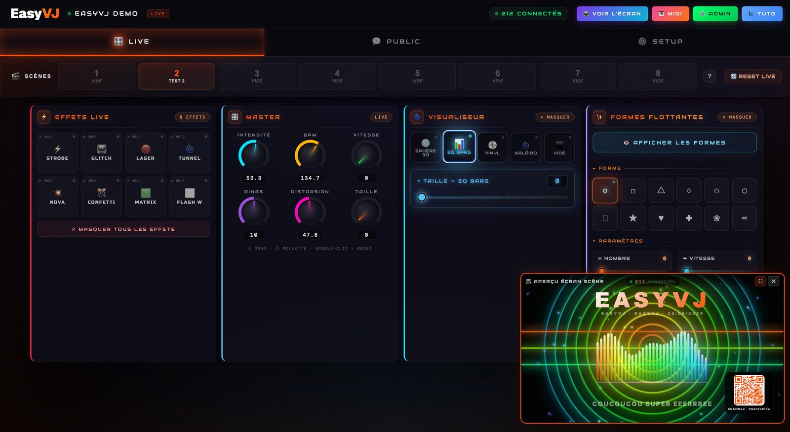 EasyVJ — console VJ effets et visualiseur